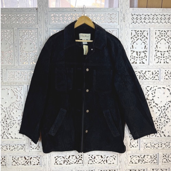 NEW Vtg Eddie Bauer Black Suede Leather Jacket Womens M Fits Larger Grunge Retro - Picture 2 of 8
